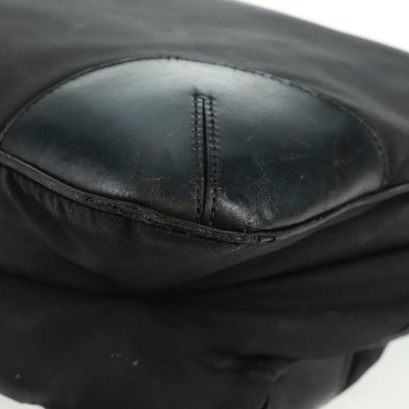 PRADA Shoulder Bag Nylon Leather Black Silver Auth bs32075