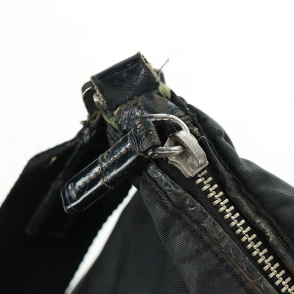 PRADA Shoulder Bag Nylon Leather Black Silver Auth bs32075