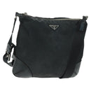 PRADA Shoulder Bag Nylon Leather Black Silver Auth bs32075-1
