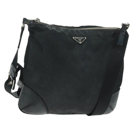 PRADA Shoulder Bag Nylon Leather Black Silver Auth bs32075