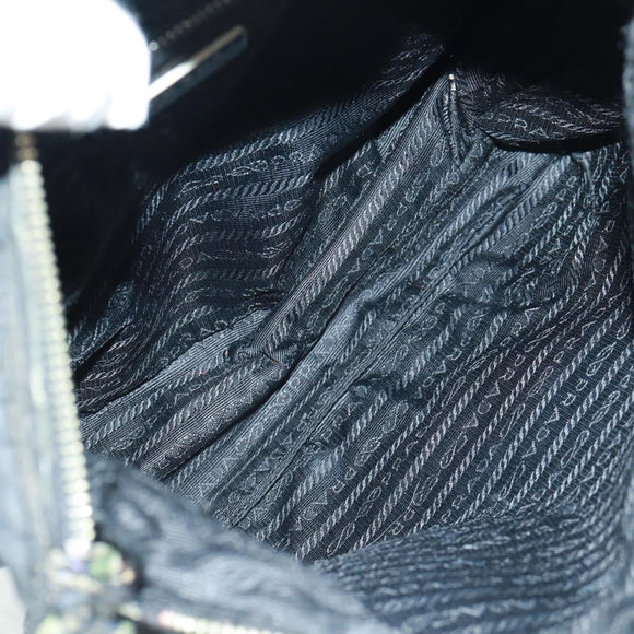 PRADA Shoulder Bag Nylon Leather Black Silver Auth bs32075