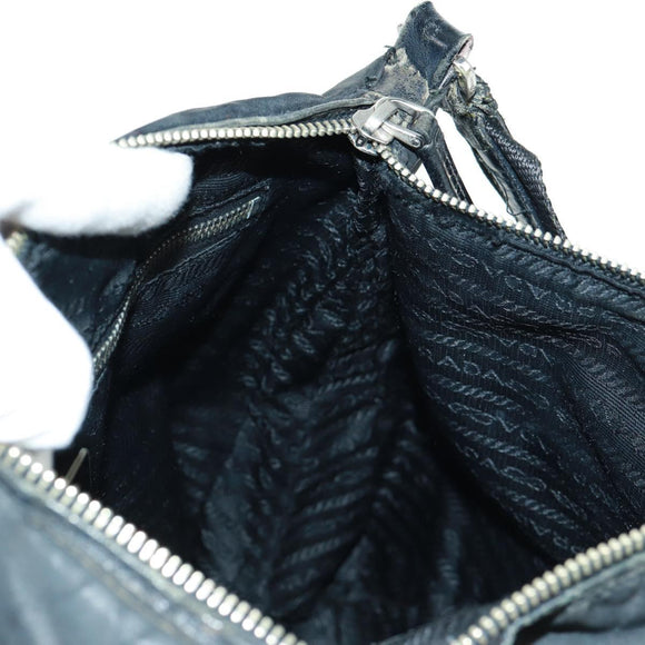 PRADA Shoulder Bag Nylon Leather Black Silver Auth bs32075