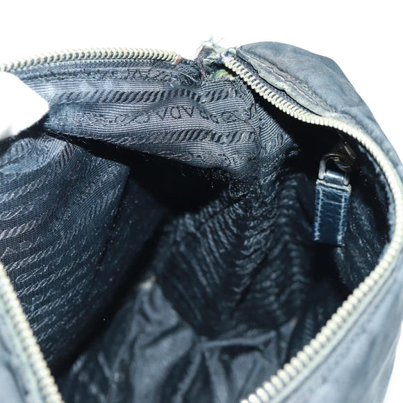 PRADA Shoulder Bag Nylon Leather Black Silver Auth bs32075