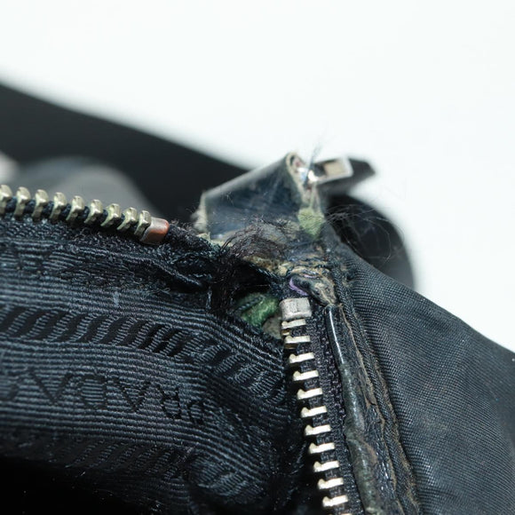 PRADA Shoulder Bag Nylon Leather Black Silver Auth bs32075