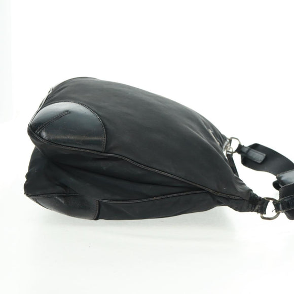 PRADA Shoulder Bag Nylon Leather Black Silver Auth bs32075