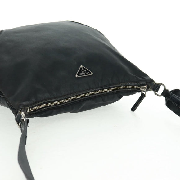 PRADA Shoulder Bag Nylon Leather Black Silver Auth bs32075