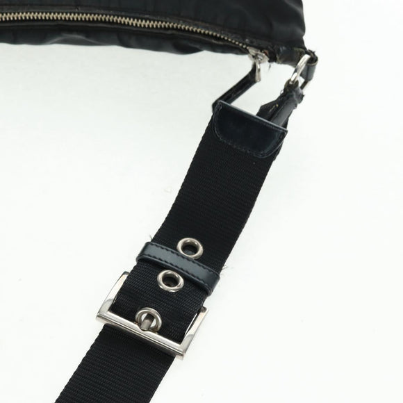 PRADA Shoulder Bag Nylon Leather Black Silver Auth bs32075