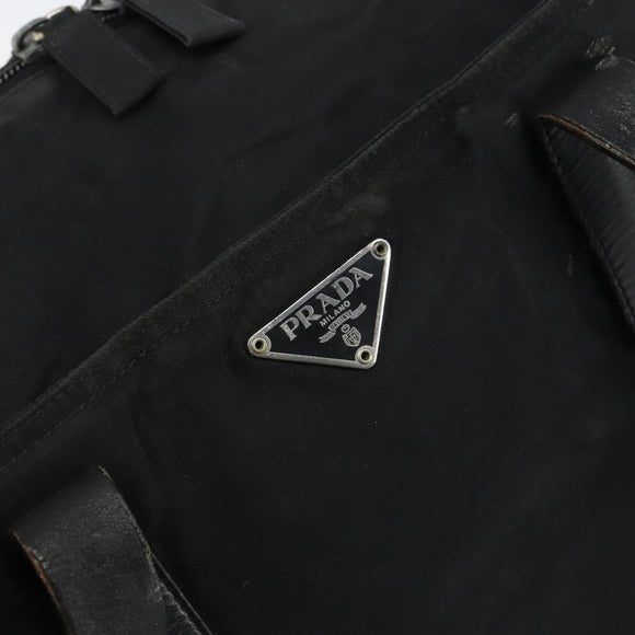 PRADA Tote Bag Nylon Black Silver Auth bs32076