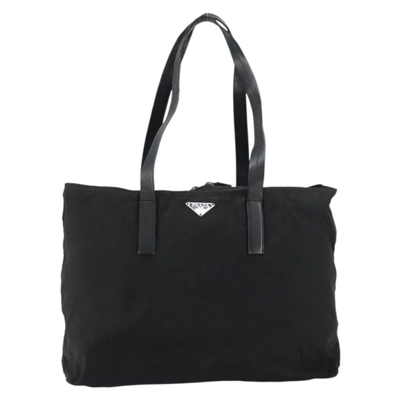 PRADA Tote Bag Nylon Black Silver Auth bs32076