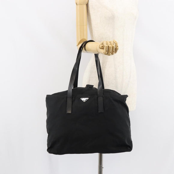 PRADA Tote Bag Nylon Black Silver Auth bs32076