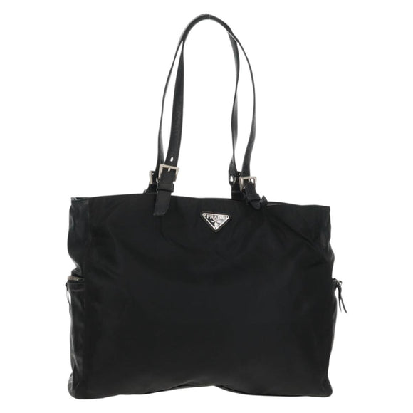PRADA Tote Bag Nylon Leather Black Silver Auth bs32077