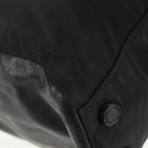 PRADA Tote Bag Nylon Leather Black Silver Auth bs32077