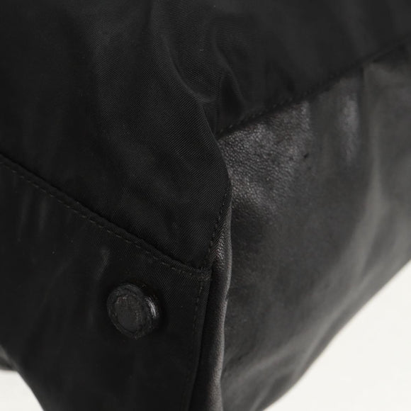 PRADA Tote Bag Nylon Leather Black Silver Auth bs32077