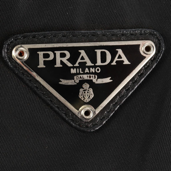 PRADA Tote Bag Nylon Leather Black Silver Auth bs32077