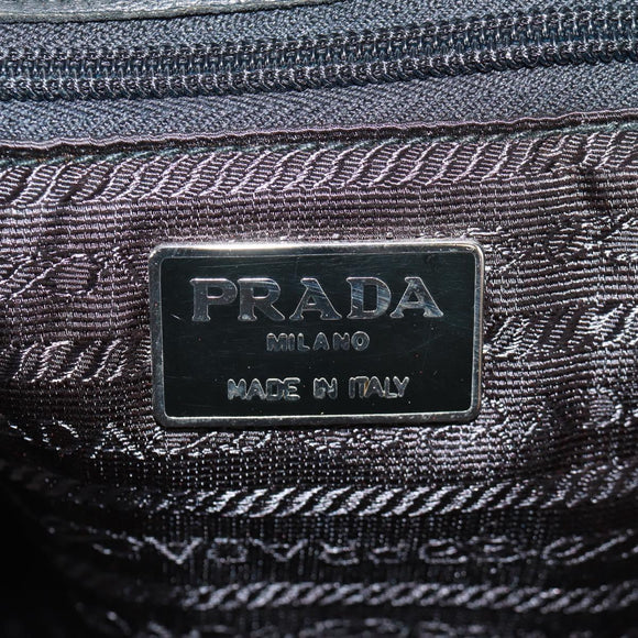 PRADA Tote Bag Nylon Leather Black Silver Auth bs32077