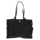 PRADA Tote Bag Nylon Leather Black Silver Auth bs32077-2