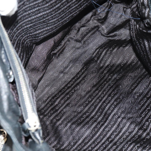 PRADA Tote Bag Nylon Leather Black Silver Auth bs32077
