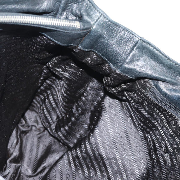 PRADA Tote Bag Nylon Leather Black Silver Auth bs32077