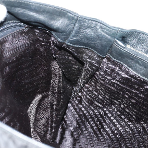 PRADA Tote Bag Nylon Leather Black Silver Auth bs32077