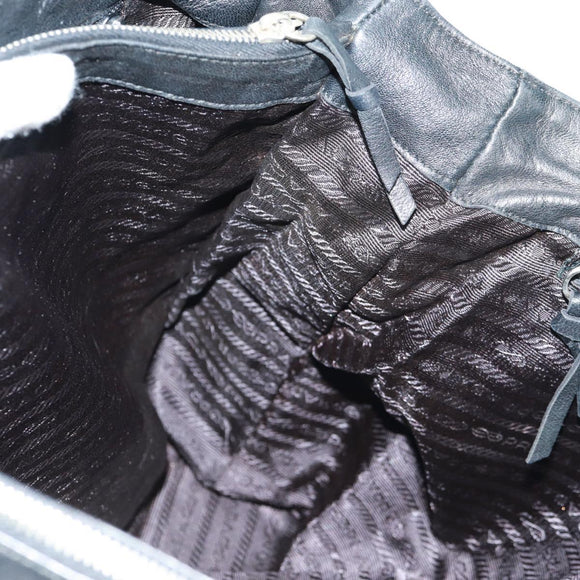 PRADA Tote Bag Nylon Leather Black Silver Auth bs32077