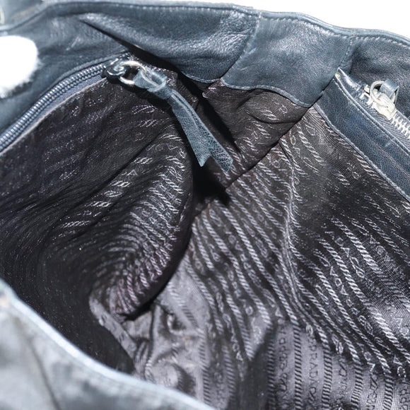 PRADA Tote Bag Nylon Leather Black Silver Auth bs32077