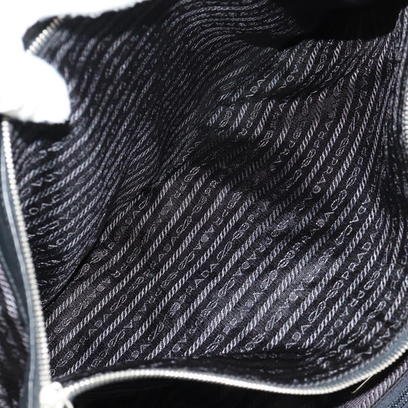 PRADA Tote Bag Nylon Leather Black Silver Auth bs32077