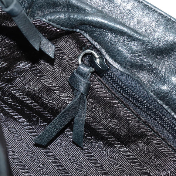 PRADA Tote Bag Nylon Leather Black Silver Auth bs32077