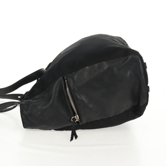 PRADA Tote Bag Nylon Leather Black Silver Auth bs32077