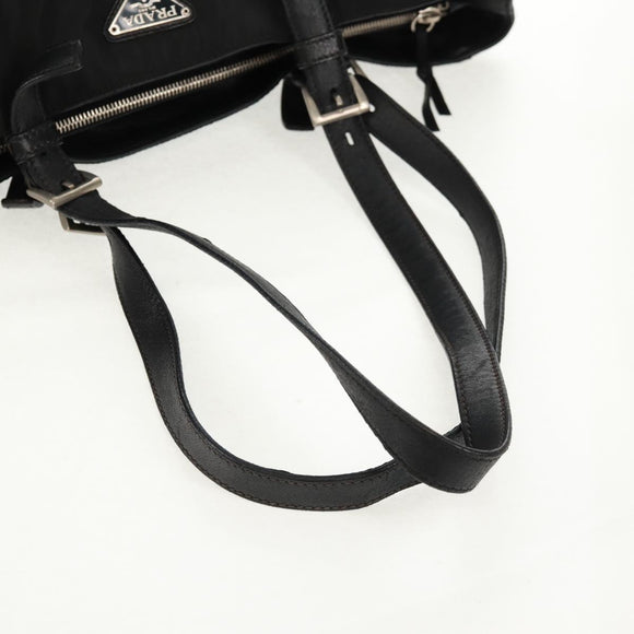 PRADA Tote Bag Nylon Leather Black Silver Auth bs32077
