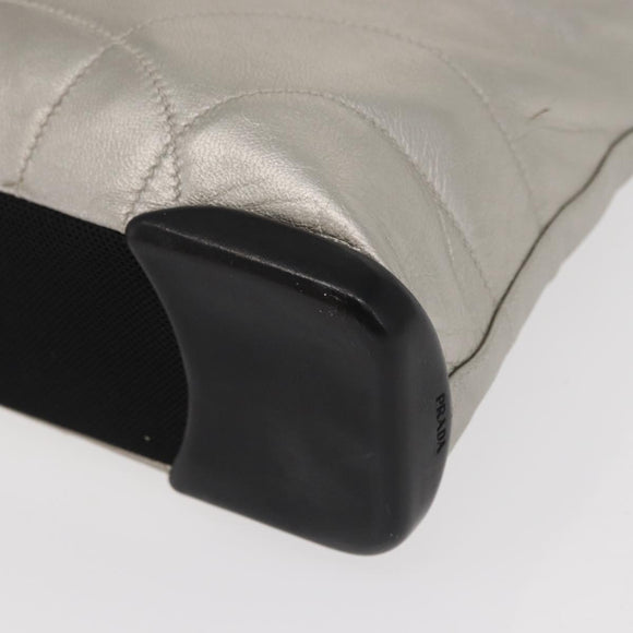 PRADA Tote Bag Leather Silver Auth bs32078