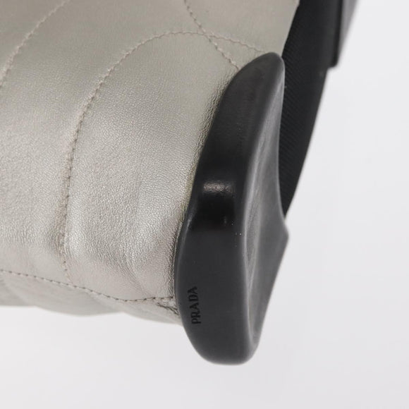 PRADA Tote Bag Leather Silver Auth bs32078