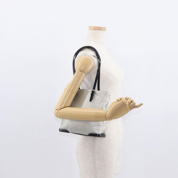 PRADA Tote Bag Leather Silver Auth bs32078