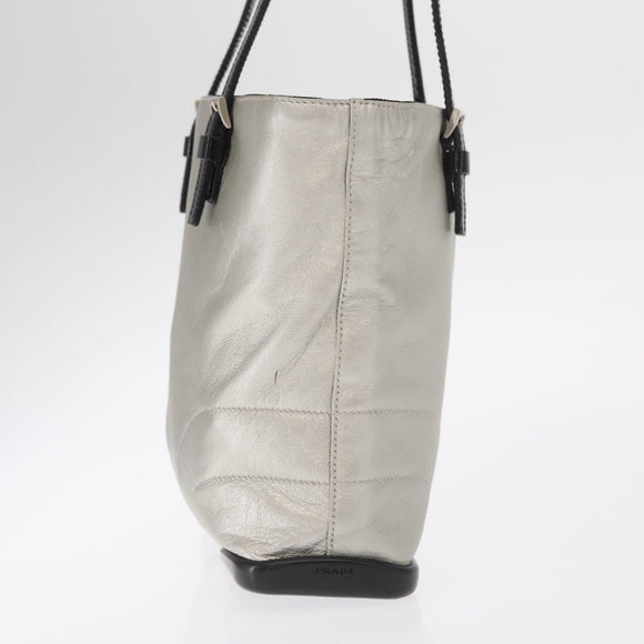 PRADA Tote Bag Leather Silver Auth bs32078