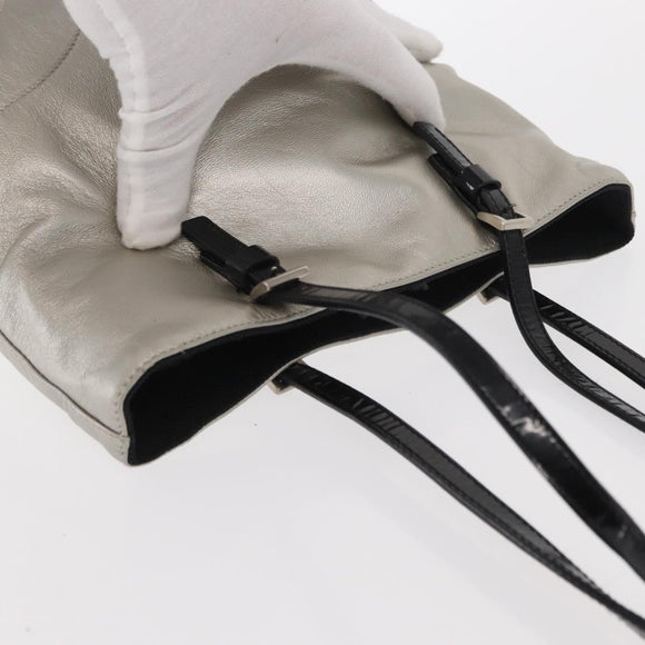 PRADA Tote Bag Leather Silver Auth bs32078