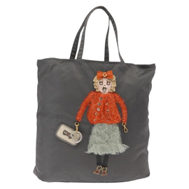 PRADA Tote Bag Nylon Gray Silver Auth bs32079