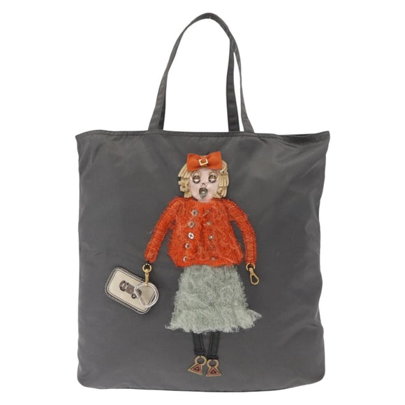 PRADA Tote Bag Nylon Gray Silver Auth bs32079