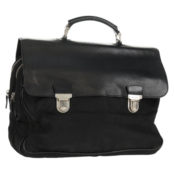PRADA Hand Bag Nylon Leather Black Silver Auth bs32080