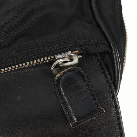 PRADA Hand Bag Nylon Leather Black Silver Auth bs32080
