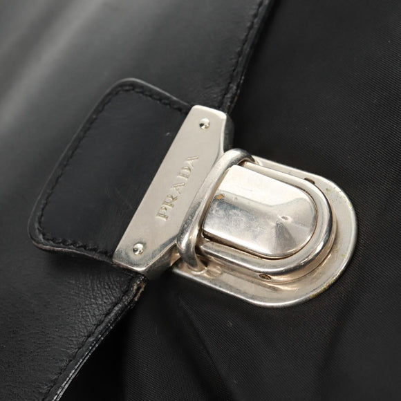 PRADA Hand Bag Nylon Leather Black Silver Auth bs32080