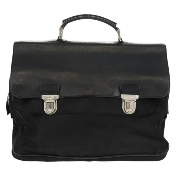 PRADA Hand Bag Nylon Leather Black Silver Auth bs32080