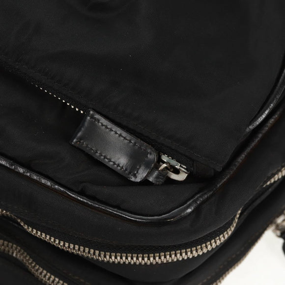 PRADA Hand Bag Nylon Leather Black Silver Auth bs32080