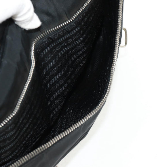 PRADA Hand Bag Nylon Leather Black Silver Auth bs32080