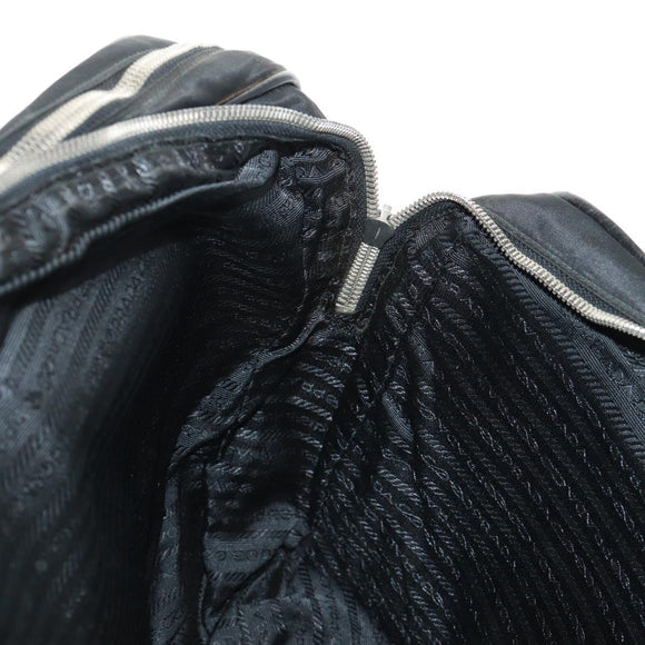 PRADA Hand Bag Nylon Leather Black Silver Auth bs32080