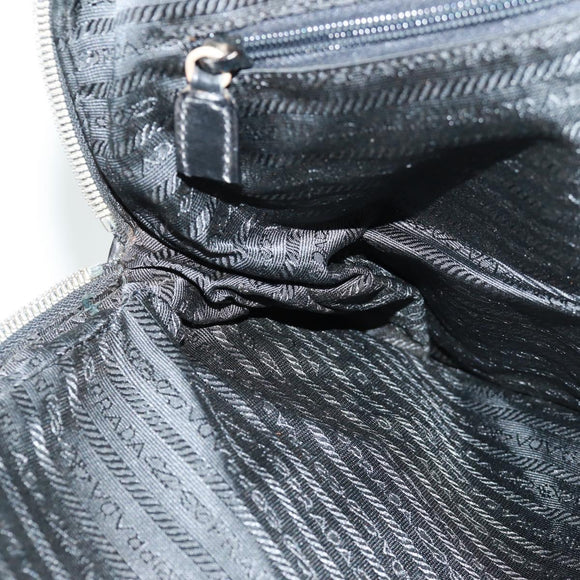 PRADA Hand Bag Nylon Leather Black Silver Auth bs32080