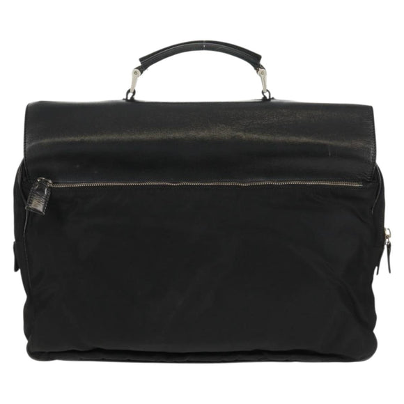PRADA Hand Bag Nylon Leather Black Silver Auth bs32080