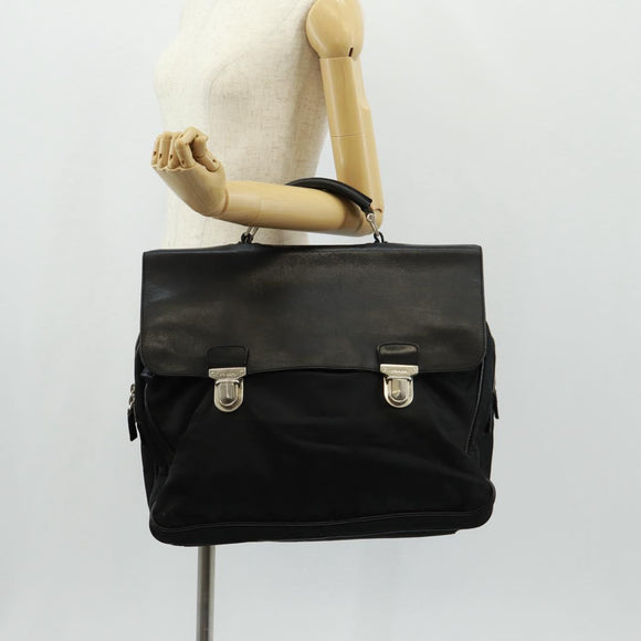 PRADA Hand Bag Nylon Leather Black Silver Auth bs32080