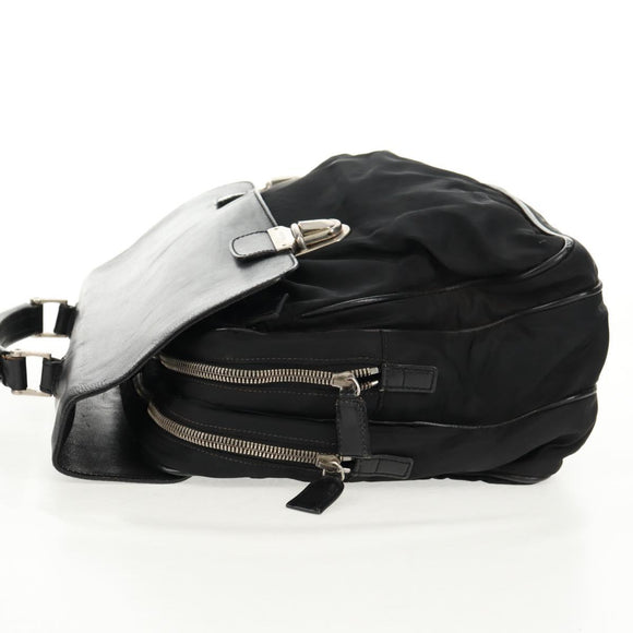 PRADA Hand Bag Nylon Leather Black Silver Auth bs32080