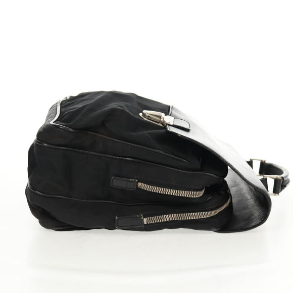 PRADA Hand Bag Nylon Leather Black Silver Auth bs32080