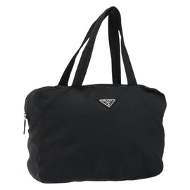 PRADA Tote Bag Nylon Black Silver Auth bs32081