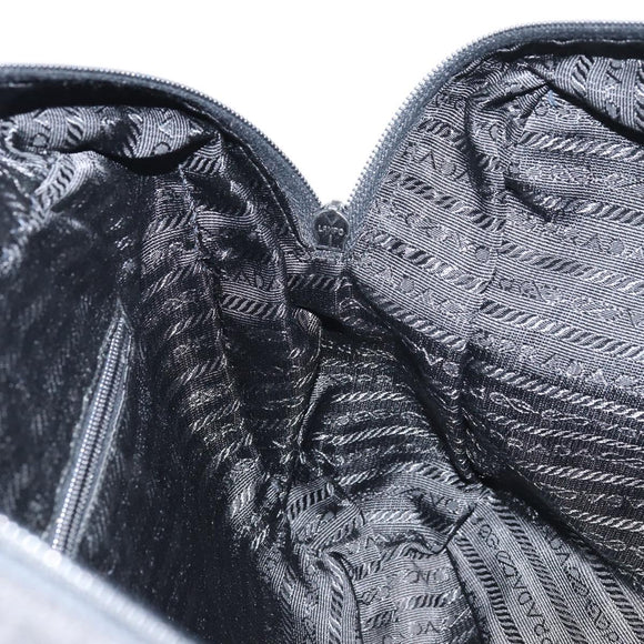 PRADA Tote Bag Nylon Black Silver Auth bs32081